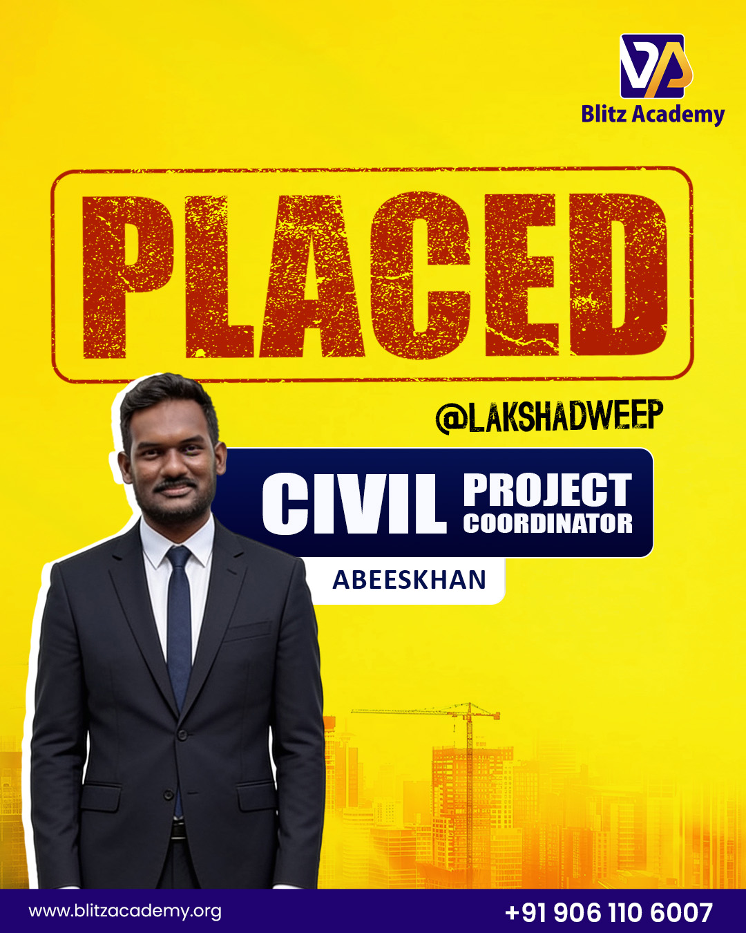 Abeeskhan, placed as Civil QS (Lakshadweep)